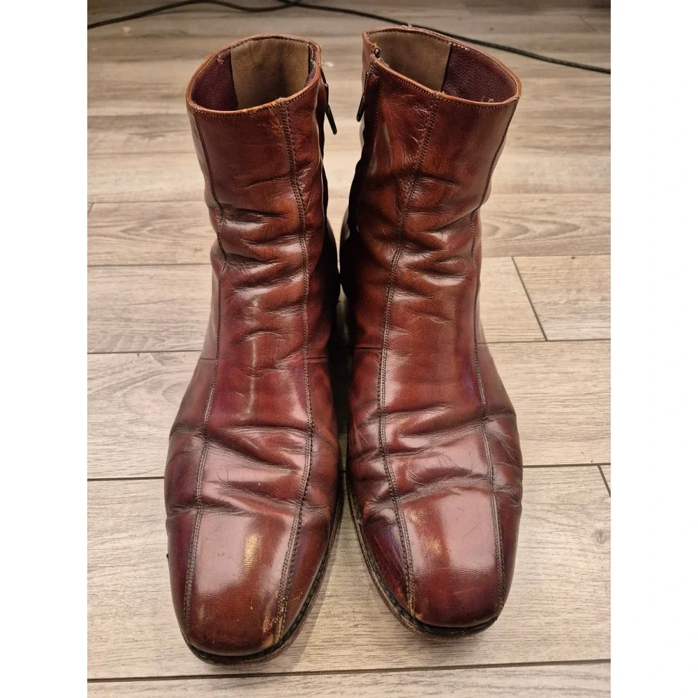 Florsheim‎ Imperial Brown Leather Side Zip Duke Bike Toe Dress Boots Sz 14 D VTG